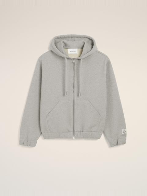 AMI Paris GREY ZIPPED COTTON HOODIE WITH HERITAGE AMI PARIS LABEL