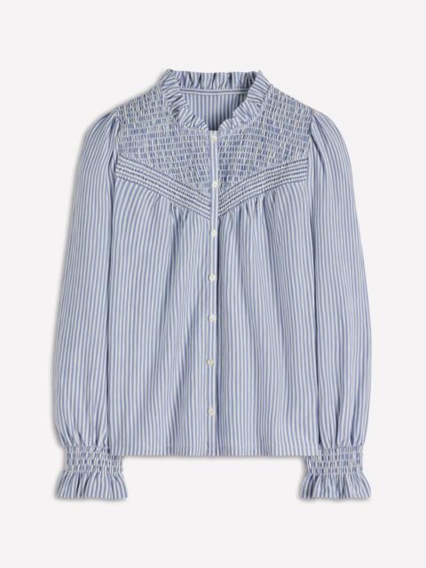BODEN Smocked Yoke Jersey Shirt-Forever Blue and Ivory Stripe