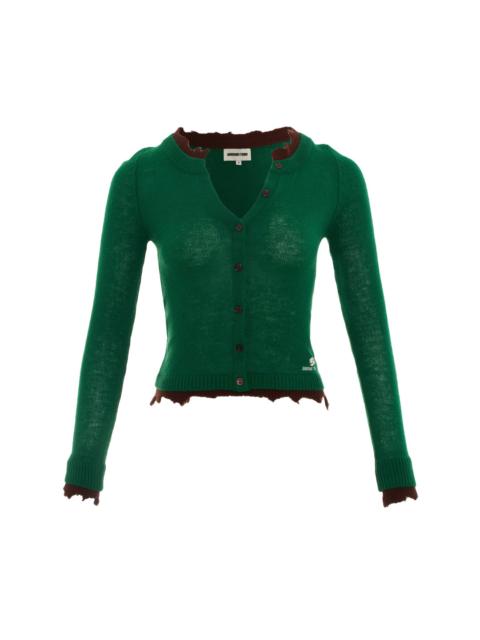 SHUSHU/TONG Contrast Trim Raw-Edge Knit Cardigan