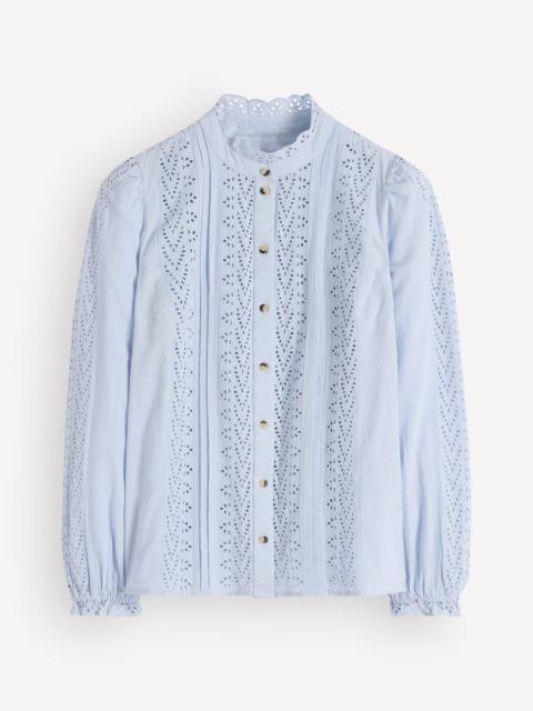 BODEN Broderie Cotton Top-Misty Blue Broderie