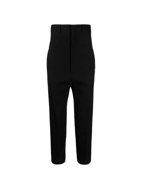 high-waisted pressed-crease tapered-leg trousers