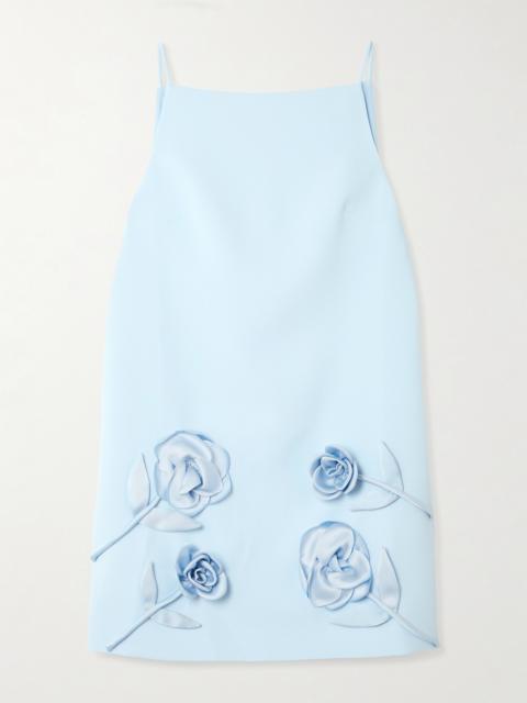 self-portrait Appliquéd Satin-trimmed Crepe Mini Dress