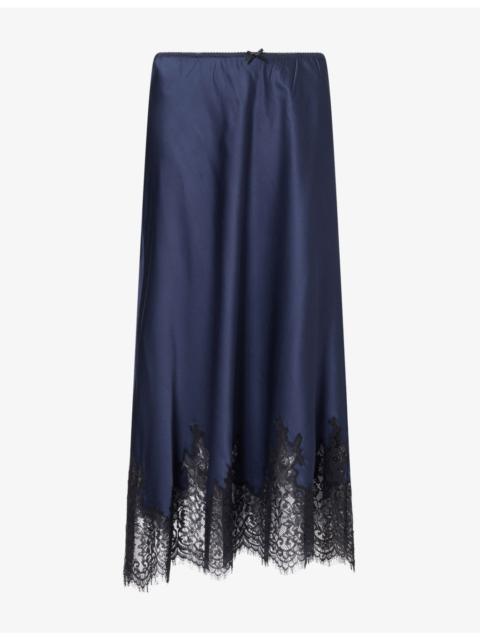 PAIGE Kelso Lace-Trim Satin Midi Skirt