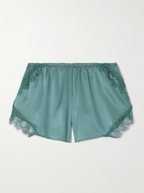 KIKI DE MONTPARNASSE Lace-trimmed Silk-satin Shorts