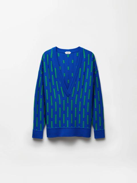 VERSACE Embroidered-Logo Wool Knit V-Neck Sweater