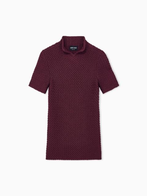 GIORGIO ARMANI SLIM FIT SHORT SLEEVE VISCOSE SWEATER WITH HONEYCOMB EFFECT