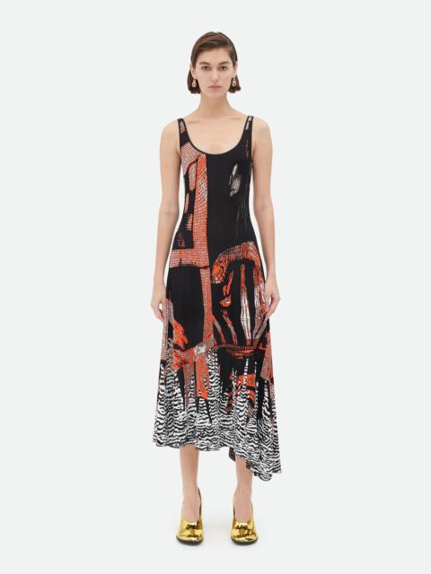 Bottega Veneta Graphic Viscose Jacquard Asymmetric Midi Dress