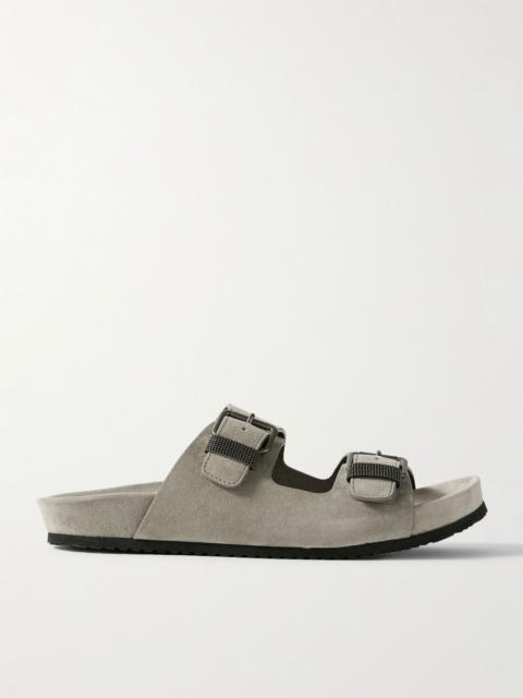 Brunello Cucinelli Bead-embellished suede sandals Gray