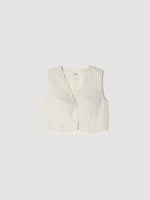 Sandro STRIPED RHINESTONE CROP TOP