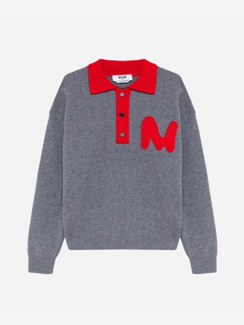 MSGM Cashmere wool blend polo with color-block collar