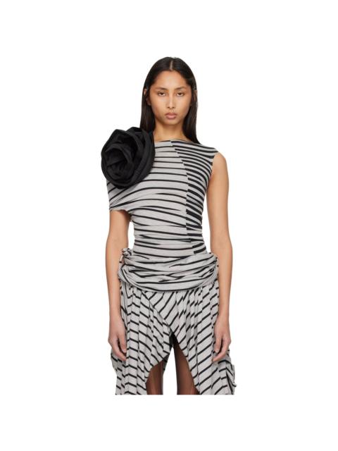 VAQUERA Gray & Black Striped Corsage Top
