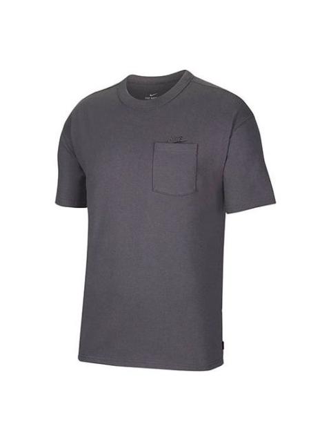 Nike Men's Nike Sportswear Essential Pocket Embroidered Logo Sports Round Neck Short Sleeve Dark Grey T-S