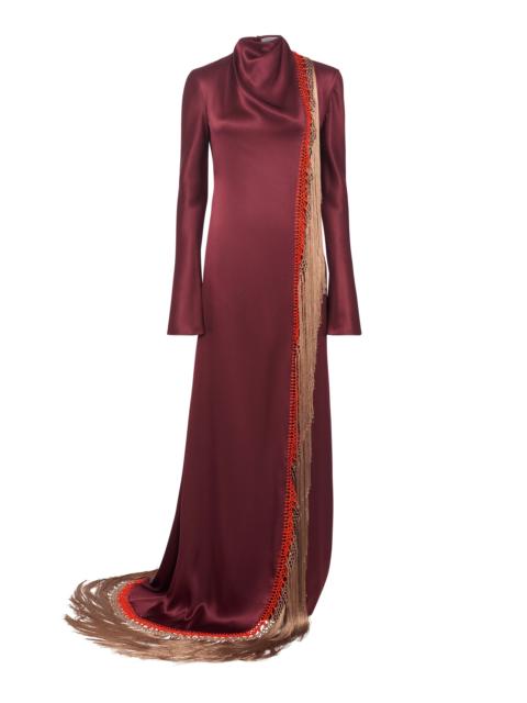 GABRIELA HEARST Anne Dress in Bordeaux Silk Satin with Silk Macrame