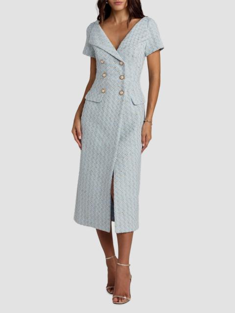 MAC DUGGAL Women's Bouclé Double-Breasted Midi-Dress - Powder Blue