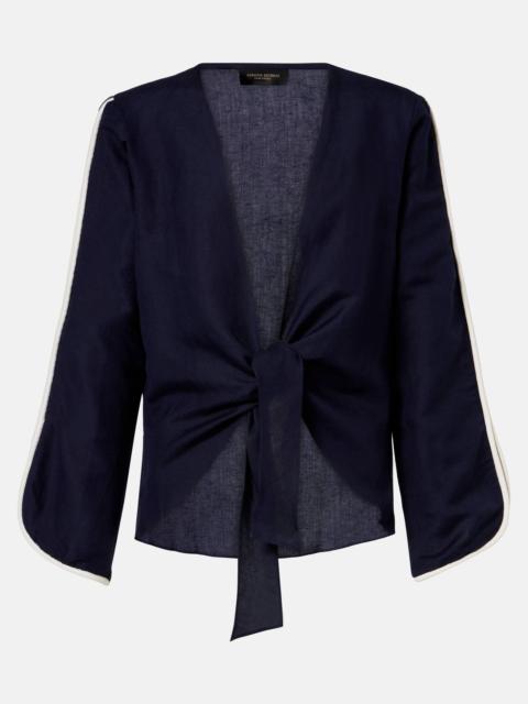 ADRIANA DEGREAS Bicolor linen-blend top