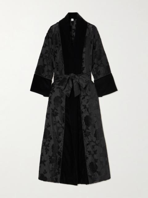 LORETTA CAPONI Porzia Velvet-trimmed Fil Coupé Satin Robe