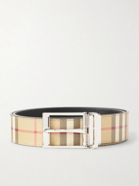 Burberry 3.5cm Reversible Checked Coated-Leather Belt Beige
