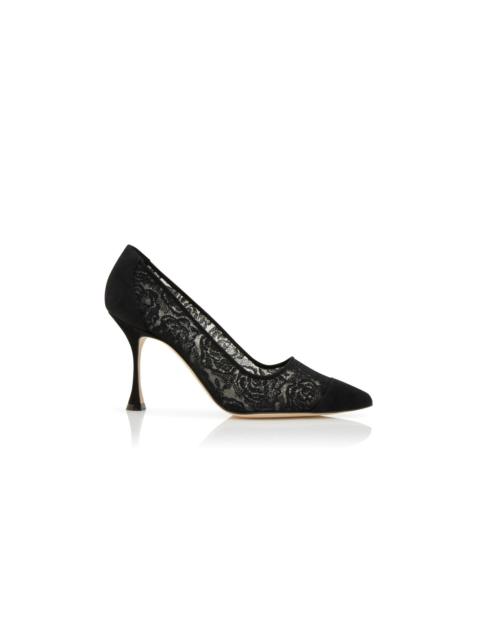 Manolo Blahnik Black Lace Pointed Toe Pumps