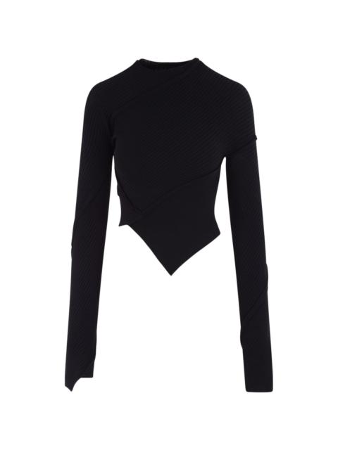 Spiral asymmetric knitted top