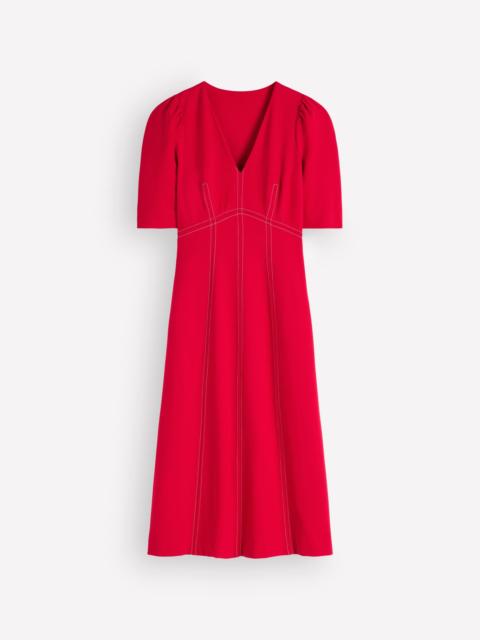 BODEN Puff Sleeve Ponte Midi Dress-Merida Red