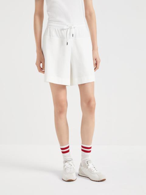 Brunello Cucinelli Stretch cotton lightweight French terry paneled track shorts