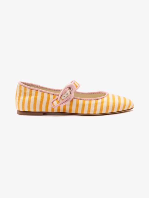 Larroudé Verona Ballet Flat In Marigold and Natural Striped Fabric and Tulip Trimming