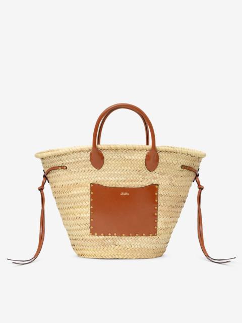 CADIX RAFFIA AND LEATHER BASKET BAG