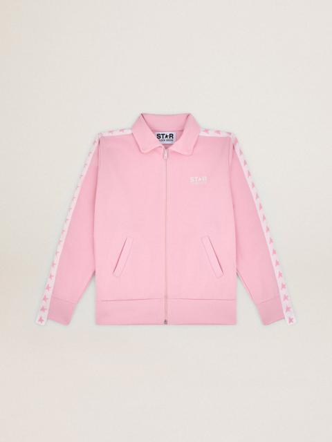 Golden Goose Pink Denise Star Collection zipped sweatshirt with white strip and contrasting pink stars