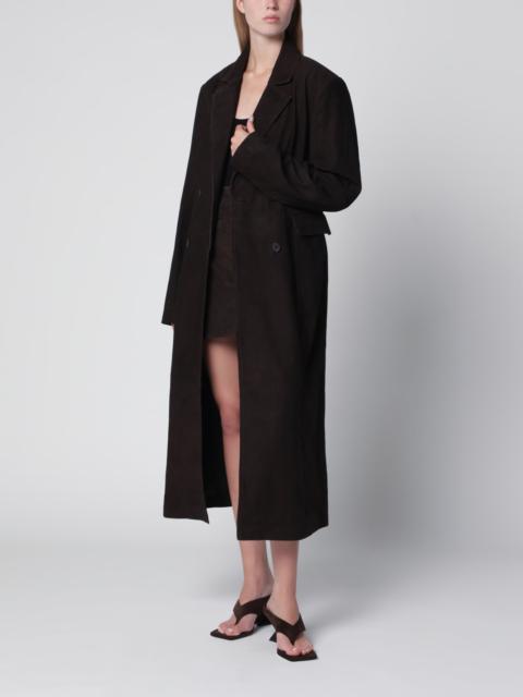 ROTATE Dark brown double-breasted suede coat