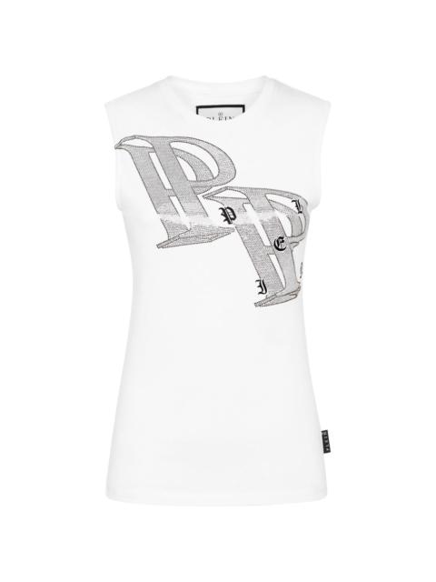 PHILIPP PLEIN crystal-embellished logo-print tank top