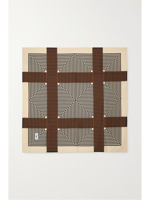 SAINT LAURENT Printed silk-satin scarf Brown