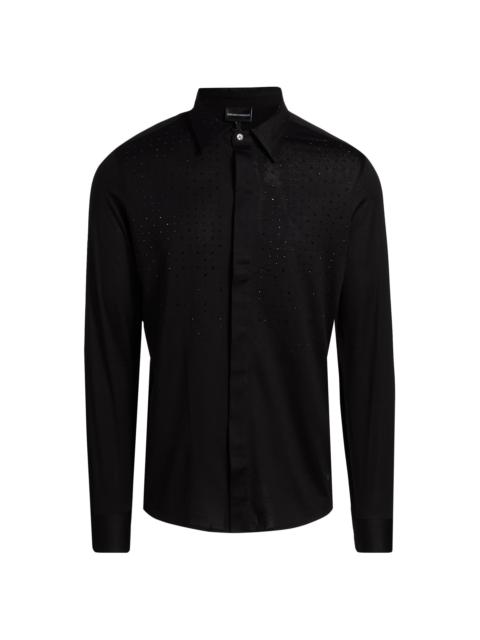 EMPORIO ARMANI Men's Clubwear Capsule Rhinestone Sport Shirt - Black