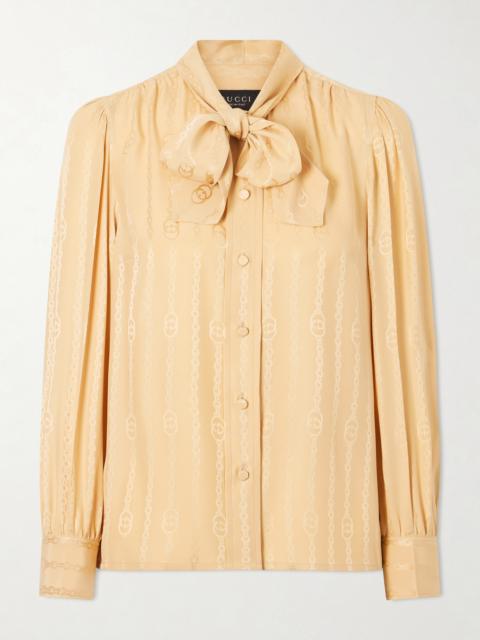 GUCCI Tie-detailed Logo-jacquard Silk Shirt