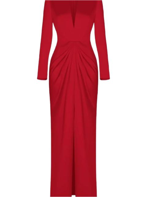 RASARIO SATIN GOWN WITH DRAPED SKIRT