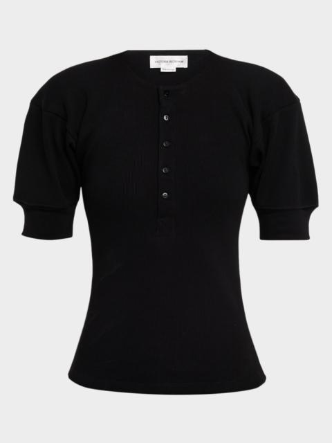Victoria Beckham Short-Puff-Sleeve Henley Top