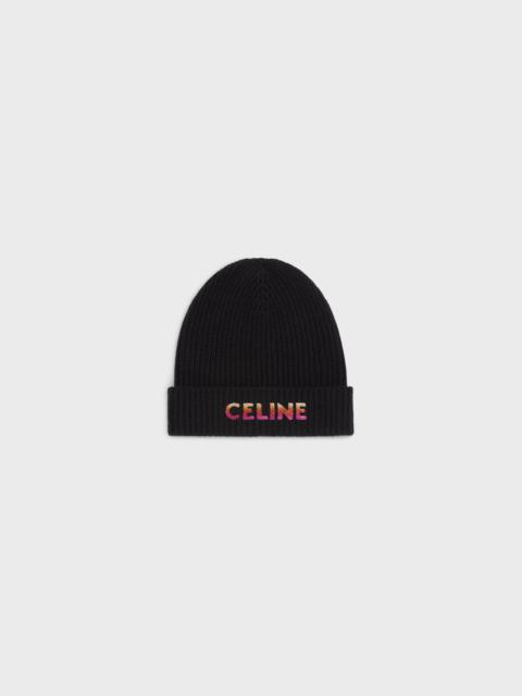 CELINE EMBROIDERED BEANIE IN RIBBED WOOL
