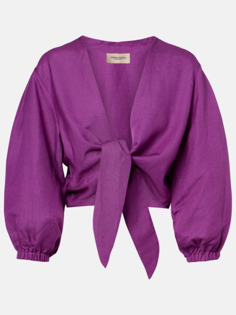 ADRIANA DEGREAS Linen-blend crop top