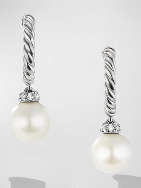 DAVID YURMAN Pearl and Pave Solari Drop Earrings with Diamonds in Silver, 5mm, 0.75"L