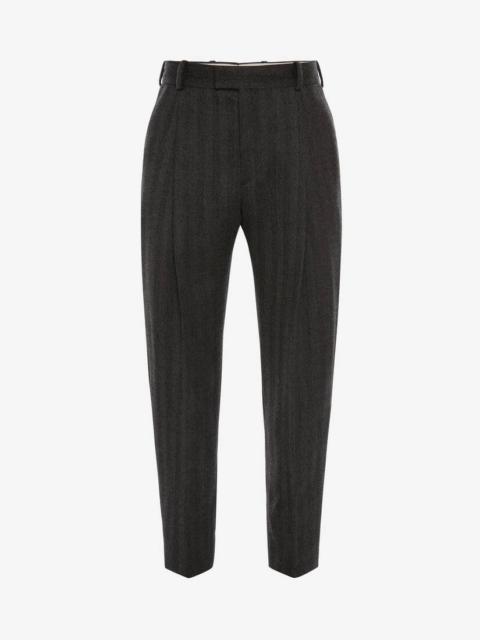 Wool Herringbone Trouser in Pale Grey