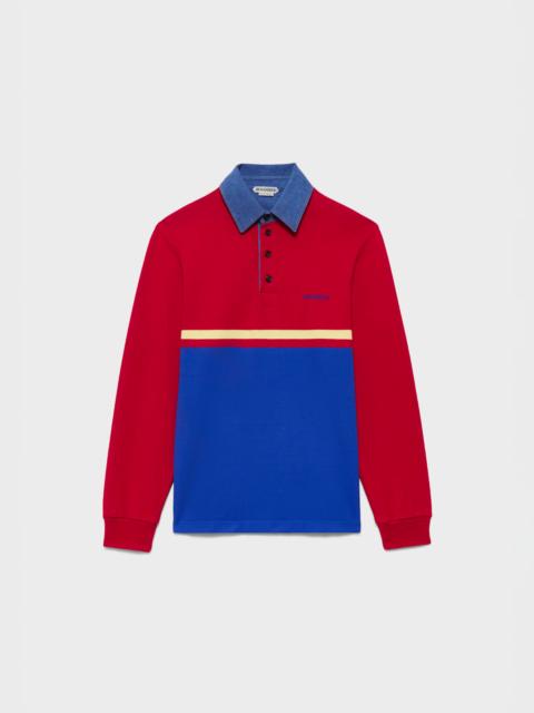 JW Anderson MENS CONTRAST COLLAR RUGBY POLO IN RED & BLUE