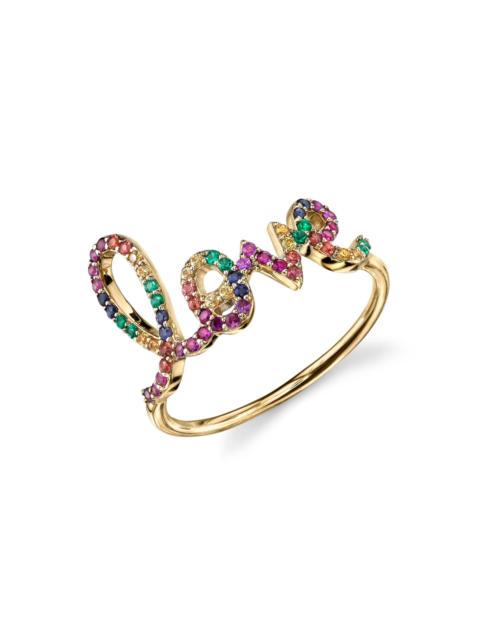 SYDNEY EVAN Women's Bright Smiles 14K Yellow Gold & Rainbow Sapphire Large "Love" Script Ring - Rainbow