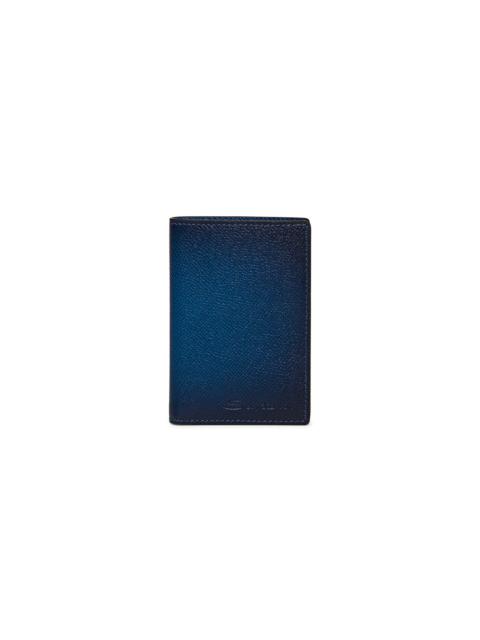 Santoni Blue saffiano leather vertical wallet