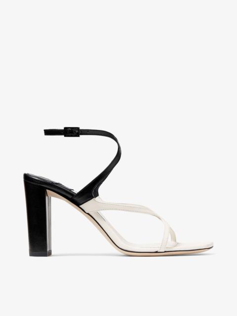 JIMMY CHOO Azie 85 Latte and Black Patchwork Nappa Leather Sandals
