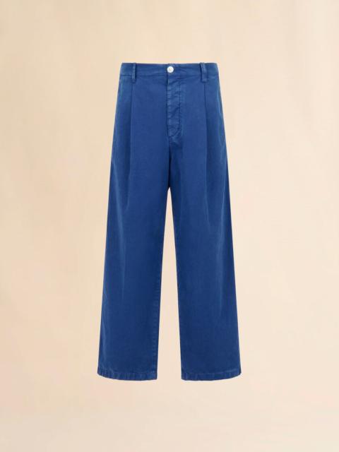 BLUE COTTON WIDE-LEG TROUSERS