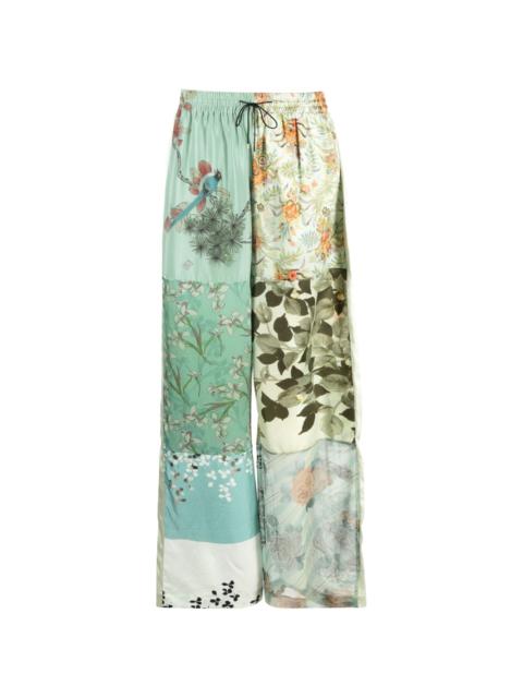 patchwork wide-leg silk trousers