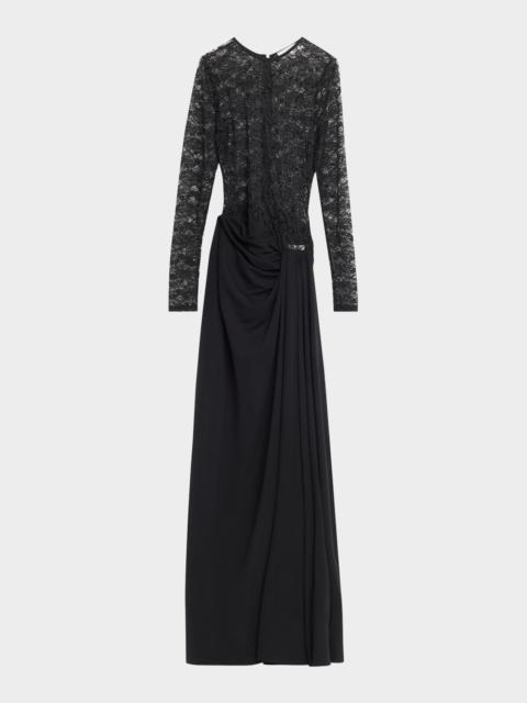 RONNY KOBO Amalyia Draped Mixed Media Column Gown