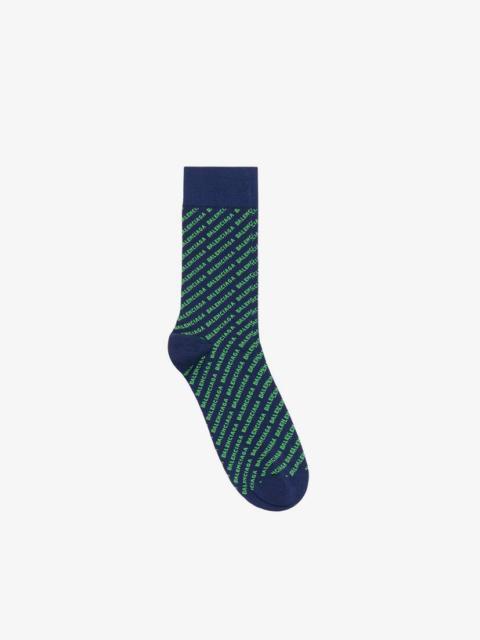 BALENCIAGA Men's Allover Logo Socks in Blue/green