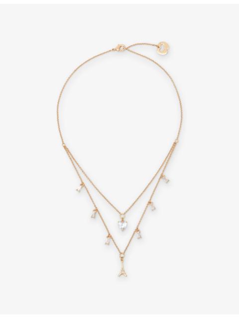 maje Double-Chain Brass And Crystal Pendant Necklace