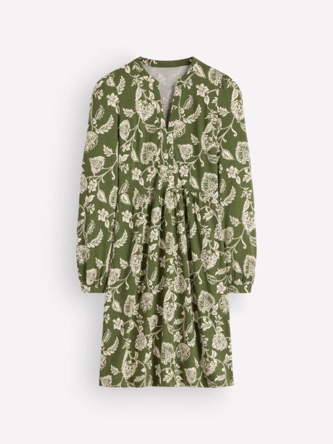 BODEN Naomi Relaxed Jersey Dress-Forest Green, Planted Meadows