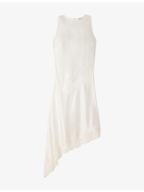Sandro Asymmetric Lace-Trim Satin Midi Dress